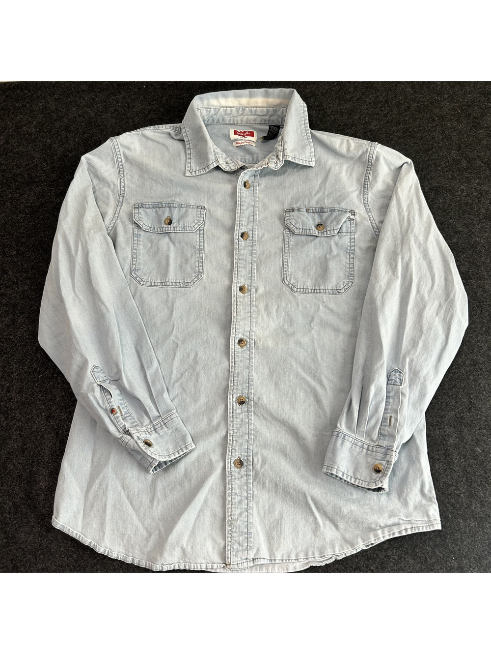 Wrangler Flex for Comfort Light Wash Denim Long Sleeve Shirt Men's Size Large L